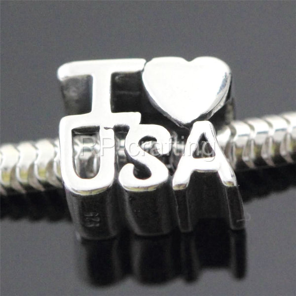 1pc Solid 925 Sterling Silver I Love USA Charm Love Freedom Bead, Compatible with Pandora All Other Charm Bracelet, EC233