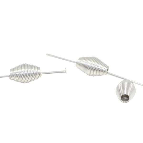 100pcs Oval Bicone Wire Coil Spring Beads, Sterling Silver Plated Brass, 8x5mm, Hole ID 1.3mm, CF111-S
