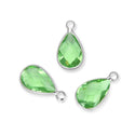 10pcs Grade A August Peridot Green Teardrop Birthstone Charm Drop, Sterling Silver Plated Brass, Size Selections: 11x7mm, 14x8mm, 16x9mm