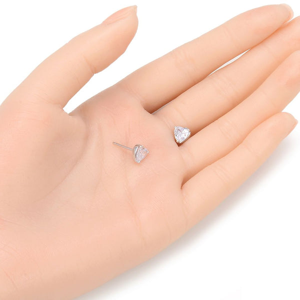 1 Pair 925 Sterling Silver April Love Heart Birthstone Stud Earrings, 6mm/0.84 Carat Cubic Zirconia CZ Created Clear Diamond Stone, SSE79-4