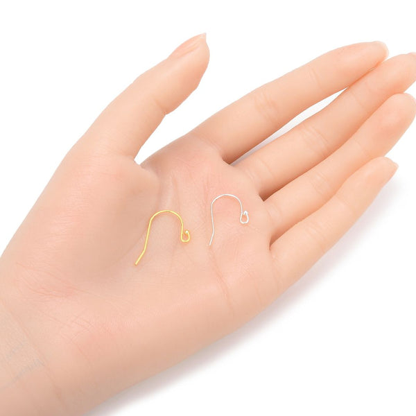 50pcs Ball End Fish Earring Hooks, 18K Yellow Gold Plated Brass, 22mm Long, Wire Gauge Selections: 0.7mm/21 Gauge or 0.9mm/19 Gauge