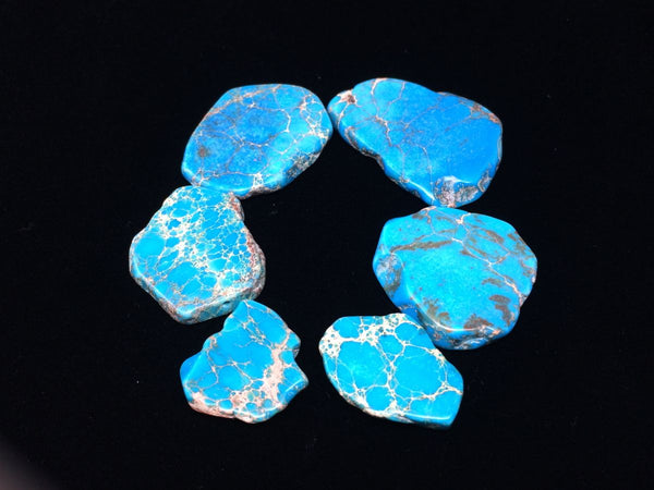5pcs Natural Grade A Turquoise Blue Impression Aqua Terra Jasper Beads, Large Flat Slab Gemstone Beads, Smooth Free Form, 15-45mm, Hole ID 1mm, GX7