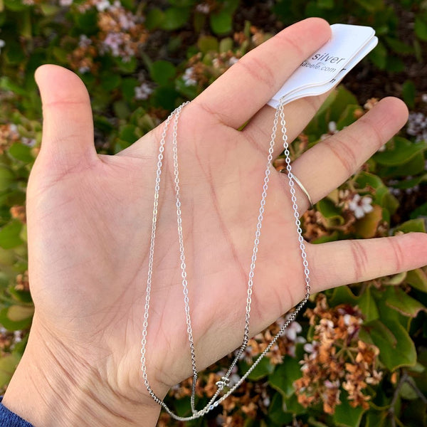 1pc 925 Sterling Silver Diamond Cut Flat Cable Link Chain Necklace, Tarnish Resistant Rhodium Plated, 1.5mm, Length Selections: 18/20/22/24/26 inch