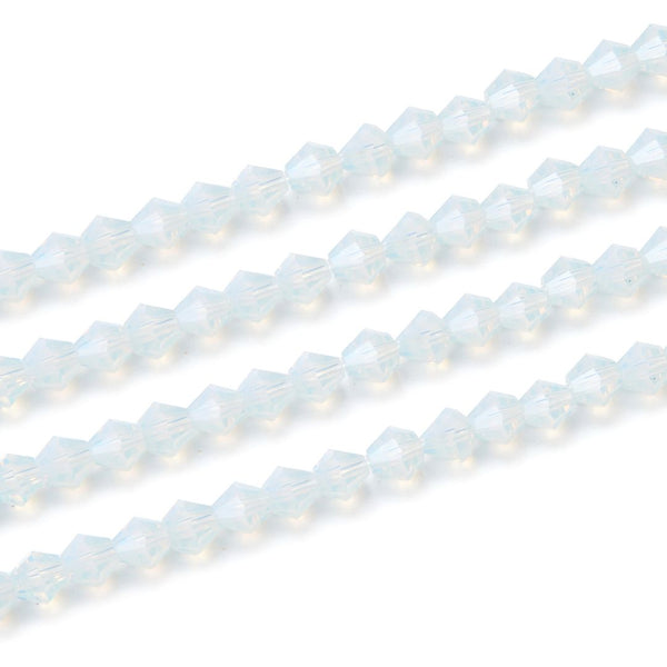 500pcs Creative Club Faceted Bicone Crystal Glass Beads, White Opal, 4mm (0.16 Inch) Small Tiny, Hole ID 0.9mm, CCB434
