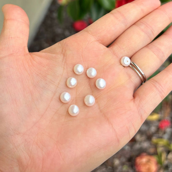10pcs Natural AAAA Grade High Luster Half Drilled Potato Round Pearls Beads, White Cultured Freshwater Pearls, 6-7mm, Hole ID 1mm, PP4-67