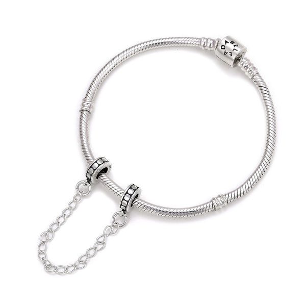 1pc 925 Sterling Silver Safety Chain Lock Clip Rubber Charm Holder Bead Stoppers, Compatible with Pandora All Other 3mm Charm Bracelet, EC28-B3