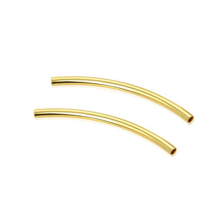 20pcs Tarnish Resistant Curved Noodle Tubes, 18K Yellow Gold Plated Brass, Hole ID 1.5mm, Length Selections: 25/30/35/40/50mm