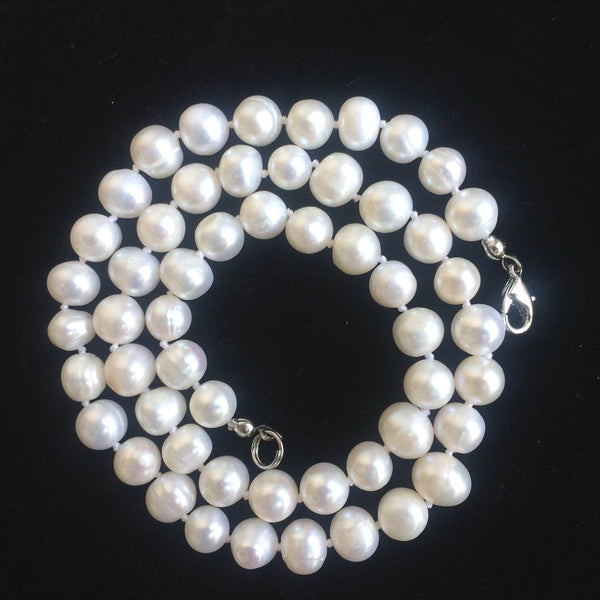 Natural Grade A Potato Round White Cultured Freshwater Pearl Necklace, 8-9mm Pearl Strand, Length Selections: 16 inch/18 Inch