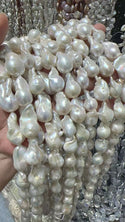 15 Inch AA Grade Good Luster Natural Baroque Pearl Beads, Irregular White Cultured Freshwater Flameball Teardrop Pearls, Large 17mm-28mm Flameball Pearls, Hole ID 1mm, PA2-28