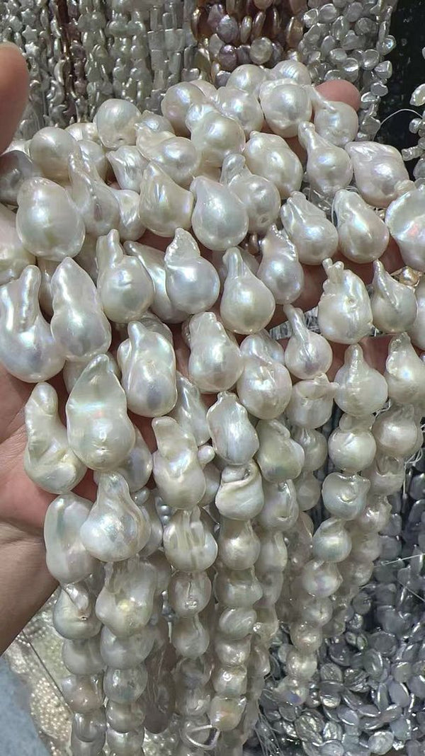 15 Inch AA Grade Good Luster Natural Baroque Pearl Beads, Irregular White Cultured Freshwater Flameball Teardrop Pearls, Large 17mm-28mm Flameball Pearls, Hole ID 1mm, PA2-28