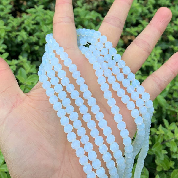 200pcs Creative Club Faceted Round Crystal Glass Beads, White Opal, 6mm (0.24 inch), Hole ID 1mm, CC2R634