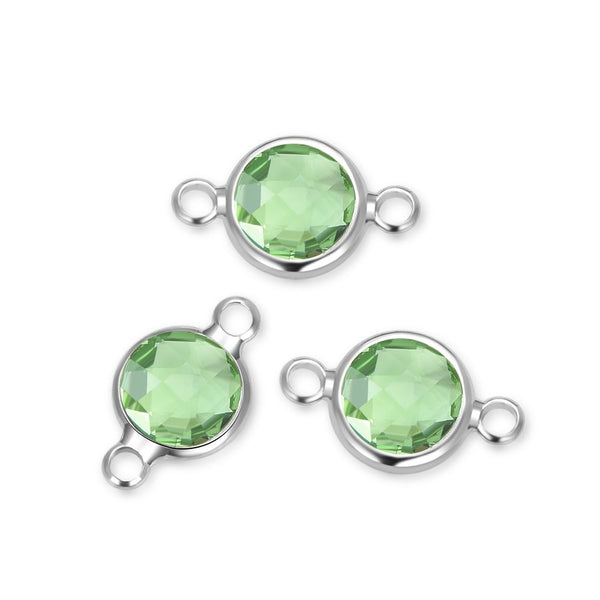10pcs Grade A August Peridot Green Birthstone Links, Sterling Silver Plated Brass, Size Selections: 6mm/8mm