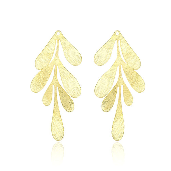 10pcs 62mm Large 7-Petal Leaf Drop Pendants, Tarnish Resistant, 18K Yellow Gold Plated Brushed Brass, BF-B6