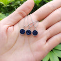 1pc Natural Druzy Crystal Pendant Necklace, Purple Blue Round Disc Drop Small Tiny Gemstone Pendant, 18 inch Stainless Steel Surgical Chain, GGP21-6