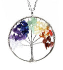 1pc Tree of Life Prosperity Necklace, Natural Seven Chakra Stone Gemstone Pendant, 26 inch Surgical Stainless Steel Chain, GGP9-1