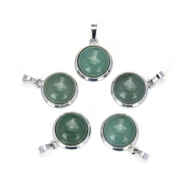 2pcs Natural Green Aventurine Round Gemstone Pendant Drops, 20mm, G2P-K4