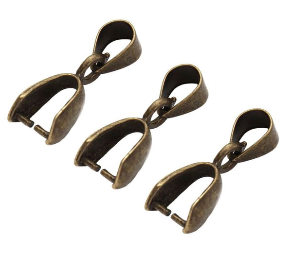 50pcs Pendant Clasp Pinch Bail Clip, Antique Bronze Plated Brass, Size Selections: 15mm/18mm/20mm