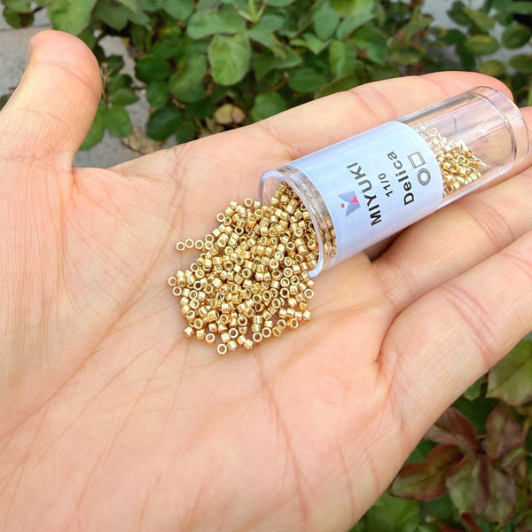 7.5g Miyuki Delica 11/0 Seed Beads, Duracoat Opaque Galvanized Gold DB1832