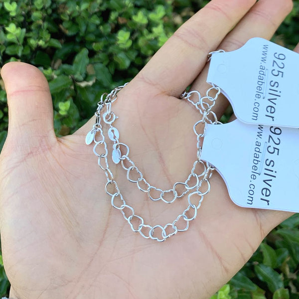 1pc 925 Sterling Silver 6.6mm Heart Link Chain Bracelet, Tarnish Resistant White Gold Plated, Length Selections: 7 inch/7.5 inch/8 inch