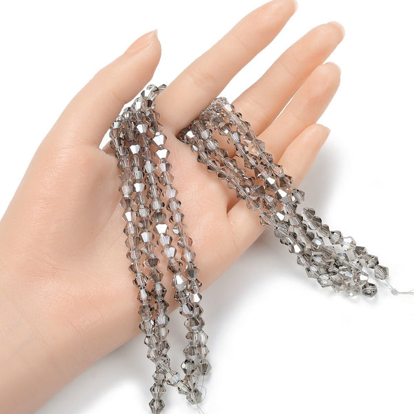 250pcs Creative Club Faceted Bicone Crystal Glass Beads, Silver Champagne, 6mm (0.24 Inch), Hole ID 1mm, CCB629