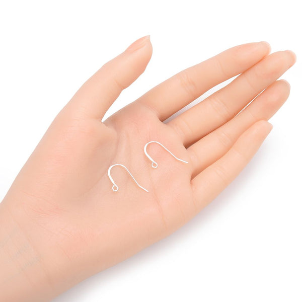 20pcs 925 Sterling Silver Flat Fish Earring Hooks, 18mm Long, Wire Gauge Selections: 0.6mm/0.7mm/0.8mm