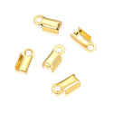 50pcs Tarnish Resistant Fold Over Cord End Crimps, 18K Yellow Gold Plated Brass, Size Selections: 7.3mm/9.3mm