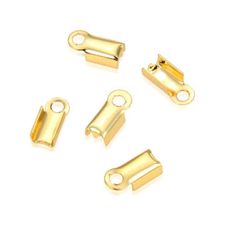 50pcs Tarnish Resistant Fold Over Cord End Crimps, 18K Yellow Gold Plated Brass, Size Selections: 7.3mm/9.3mm