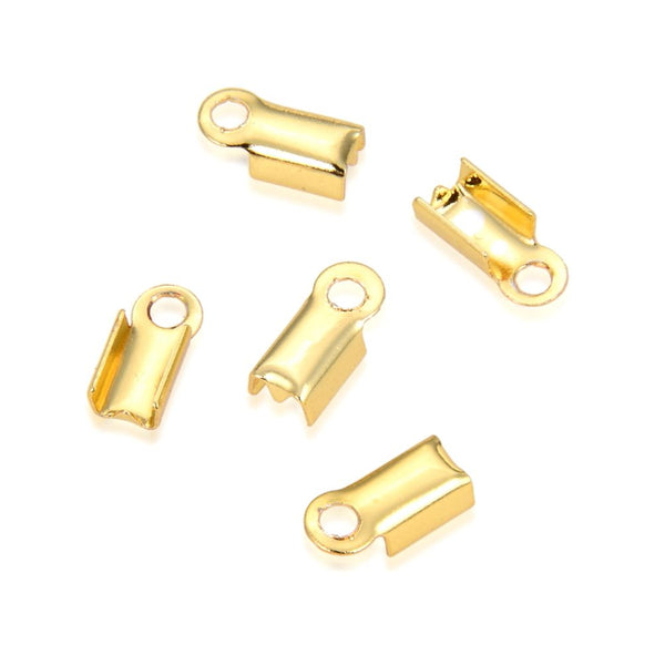 50pcs Tarnish Resistant Fold Over Cord End Crimps, 18K Yellow Gold Plated Brass, Size Selections: 7.3mm/9.3mm