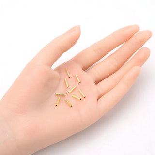 100pcs Tarnish Resistant Straight Tubes, 18K Yellow Gold Plated Brass, Hole ID 1.2mm, Size Selections: 10x2mm, 20x2mm