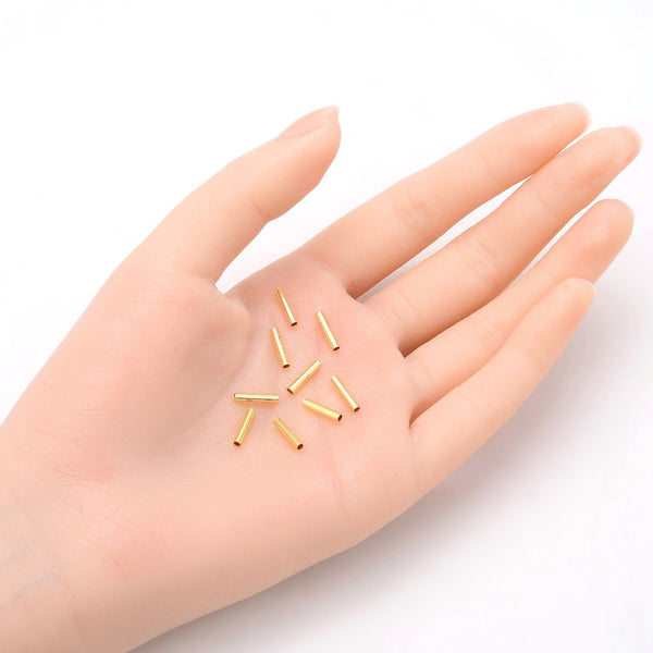 100pcs Tarnish Resistant Straight Tubes, 18K Yellow Gold Plated Brass, Hole ID 1.2mm, Size Selections: 10x2mm, 20x2mm