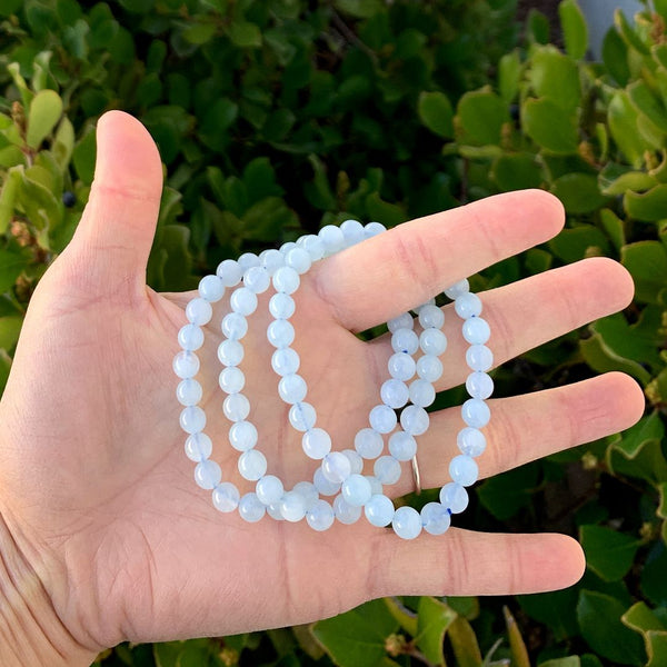 1 Strand Stretch Natural Blue Aquamarine Beaded Gemstone Bracelet, 6mm Beads, Length Selections: 7 inch/7.5 inch/8 inch