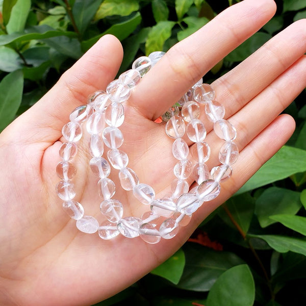 1 Strand Stretch Natural Clear Crystal White Quartz Free Form Gemstone Bracelet, 7-10mm Beads, Length Selections: 7 inch/7.5 inch