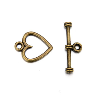 Adabele 20 Sets Heart Shape Toggle Clasp, T-Bar Jewelry Closure, 11.6mm (0.46 Inch), Tarnish Resistant Antique Bronze, MC-AF60