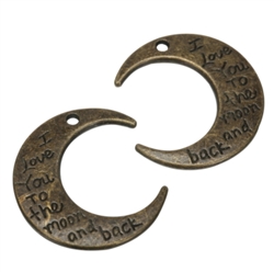 5 x I Love You Moon Charms 30x26mm Antique Bronze Tone  #MCZ639