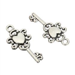 20 x Love Key Charms 22x12mm Antique Silver Tone  #MCZ684