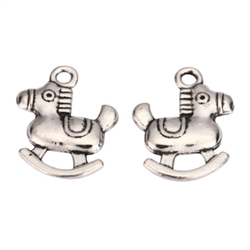 20 Rocking Horse Charms 15x13mm Antique Silver Tone #MCZ775