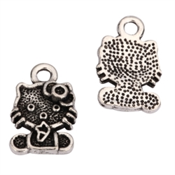 20 Cute Kitty Charms 13x12mm Antique Silver Tone #MCZ785