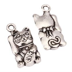 20 Chinese Money & Properity Inviting Cat Charms 20x10mm Antique Silver Tone #MCZ929