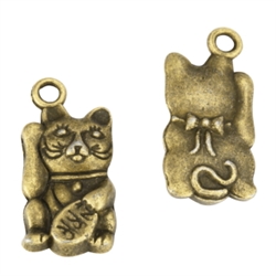 20 Chinese Money & Properity Inviting Cat Charms 20x10mm Antique Silver Tone #MCZ930